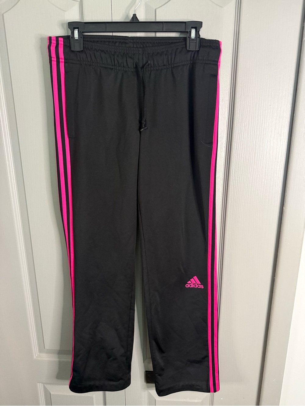 Adidas Black Track Pants with Hot Pink Side Stripes